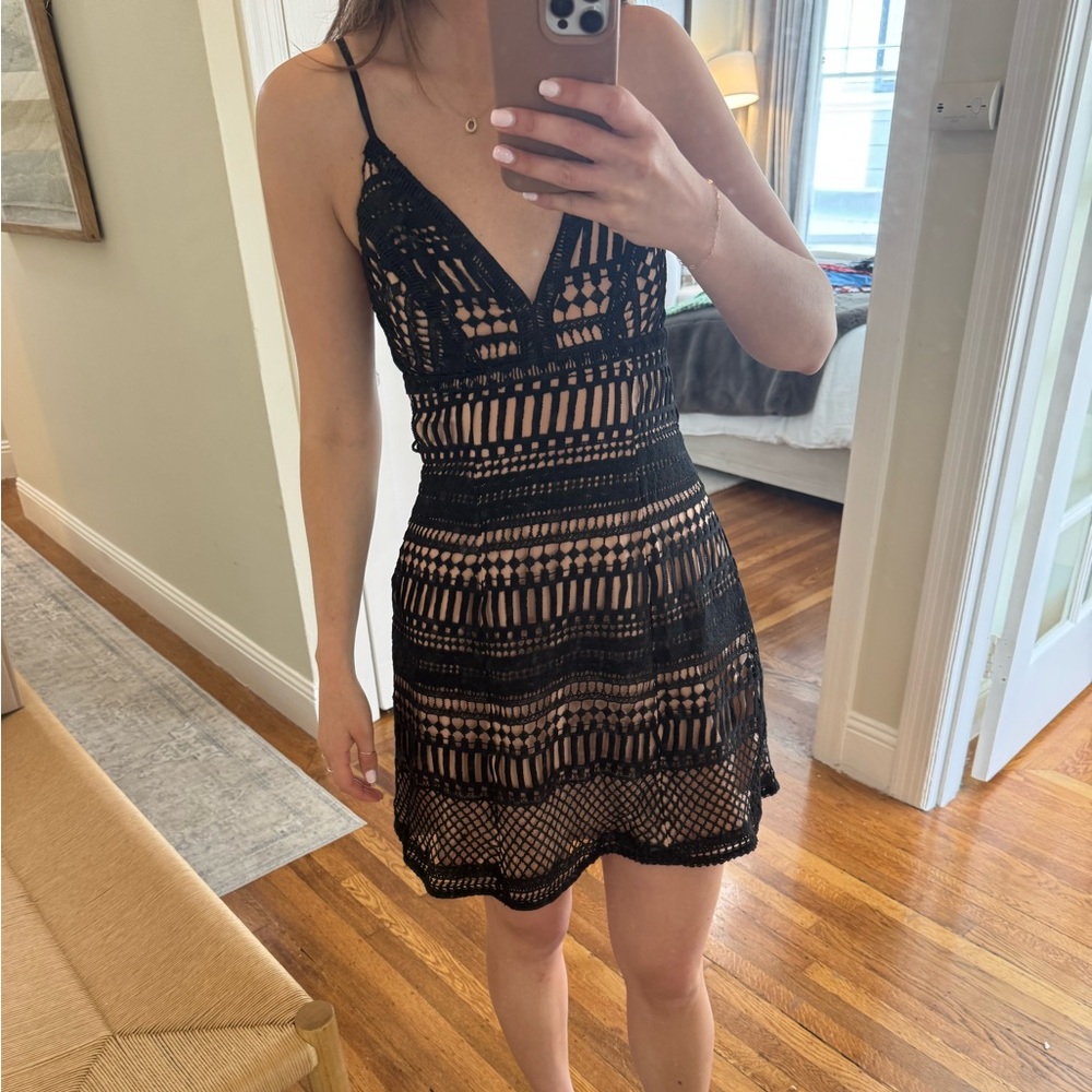 ASTR The Label Black and Tan Crochet Dress